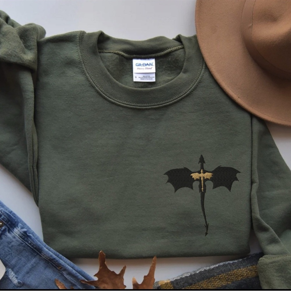 XL military green EMBROIDERED Basgiath War College Sweatshirt Fourth Wing Dragon